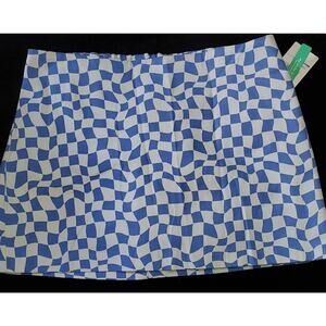 Stitch & Pine Provence Pale Blu Checkered Blue White Mini Skirt Eco-Friendly  XL